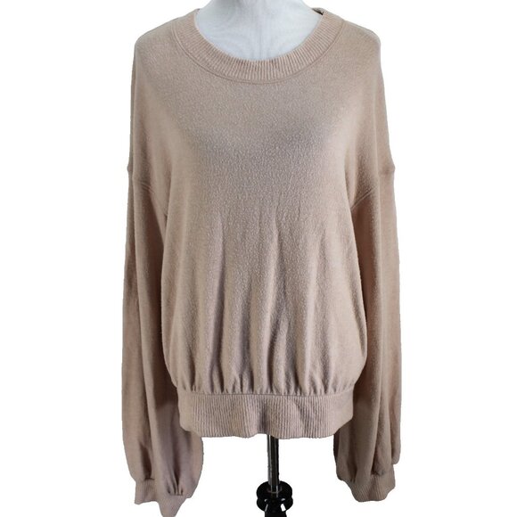 Free People Beach Pullover Top Womens Sz M Tan Long Bishop Sleeve Drop Shoulder - Picture 1 of 7